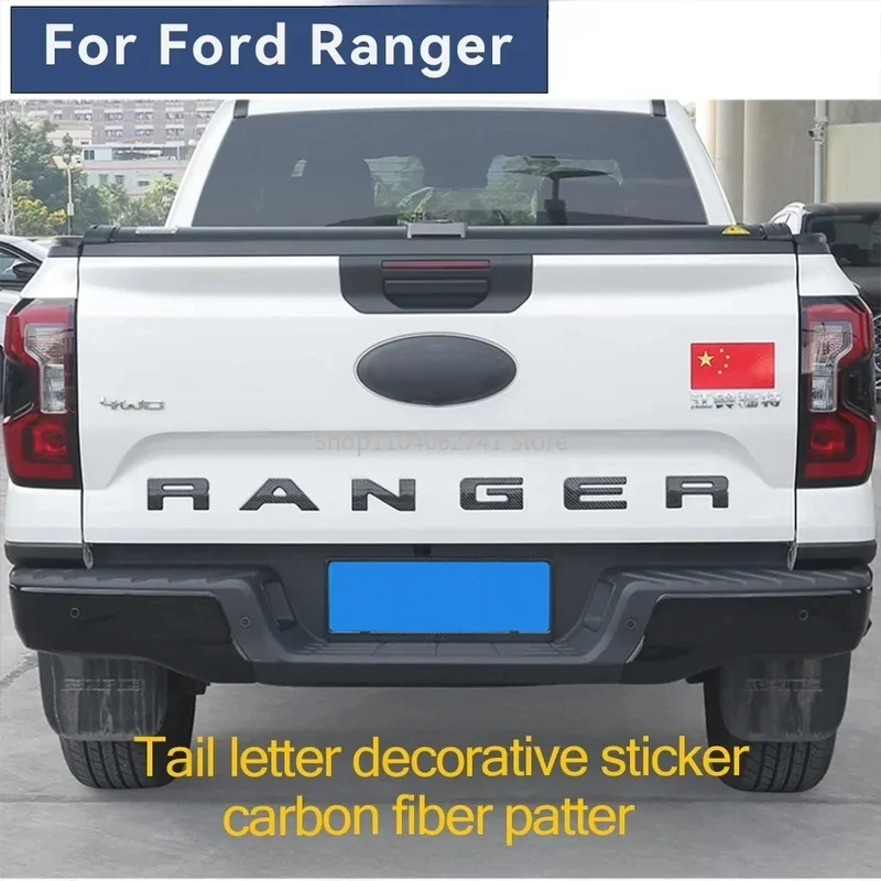 For Ford Ranger tailgate engraved decorative stickers carbon fiber pattern blackelectroplated 3D logo rear bucket identification