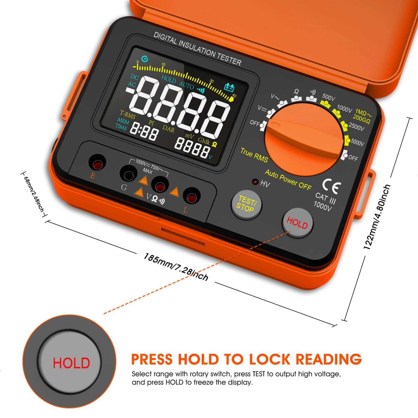 Auto‑Range Digital Insulation Resistance Tester 67A/67B Megohmmeter 250‑2500V Test Voltage True RMS AC/DC Voltmeter Continuity