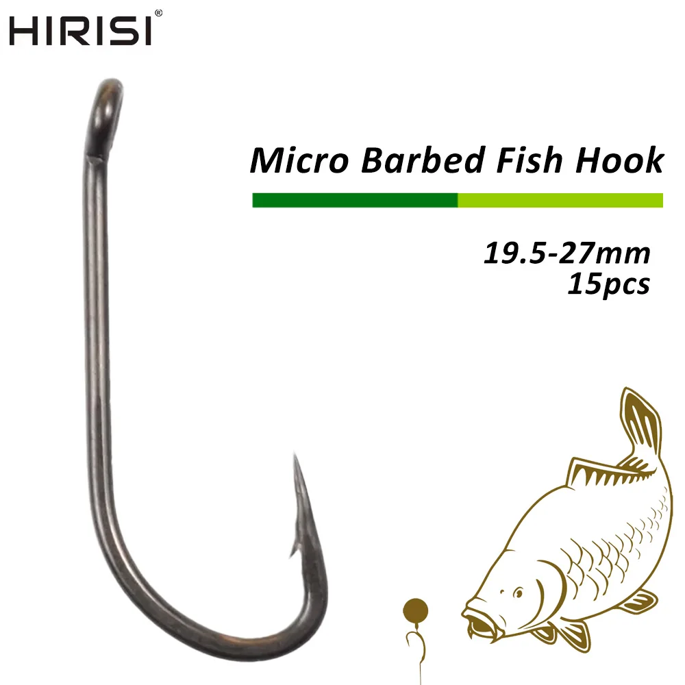 

Hirisi 15pcs High Carbon Steel Fish Hooks Micro Barbed with Eye Long Shank PTFE Coated X913 Carp Fishing Accessory
