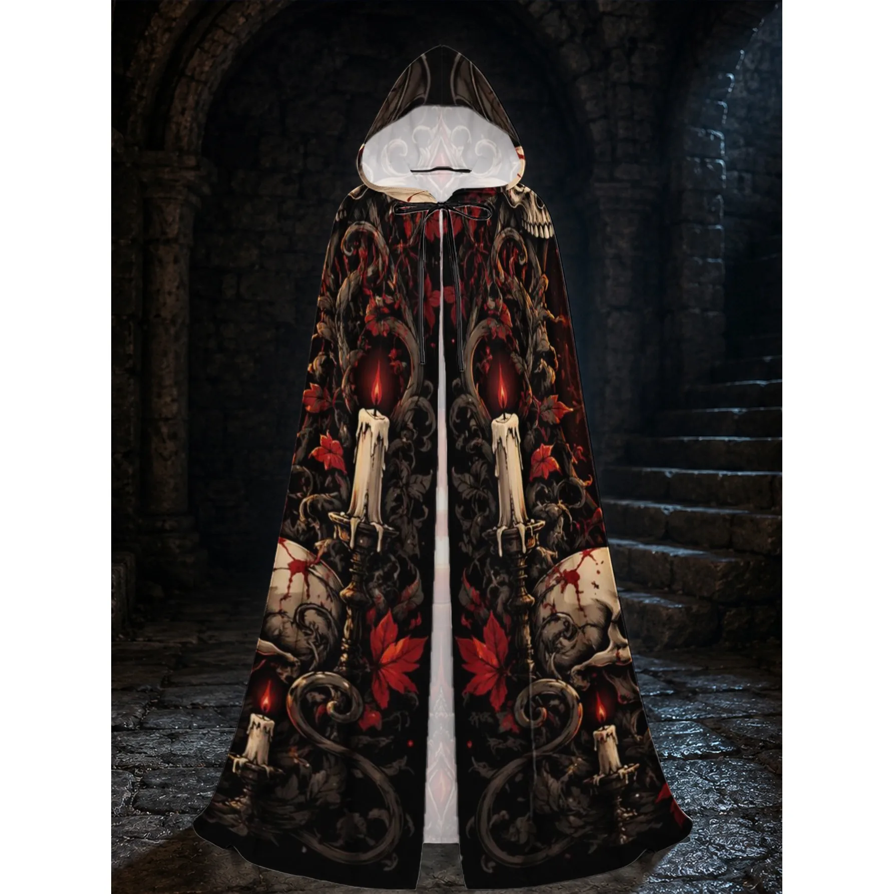 Halloween Skull Graphic Hooded Cloak, Durable Polyester Cosplay Cloak for Carnival Stage Haunted House