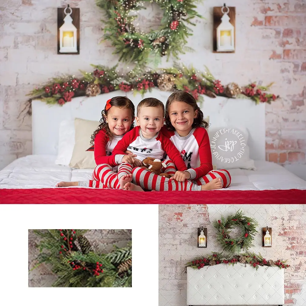 

Merry Christmas Headboard Backdrop Brick Wall Kids Baby Cake Smash Photography Props Child Girls Adult Birthday Backgrounds