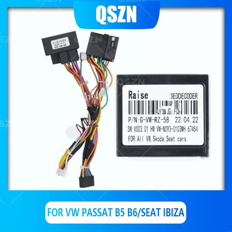 

QSZN Canbus Box Decoder VW-RZ-058 For VW Passat B5 B6/SEAT Ibiza16 PIN Power Harness Wiring Cables Car Radio