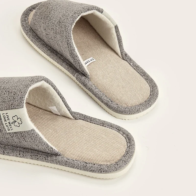 Home Linen Slippers For Men In Spring&Autumn Comfortable Bedroom Open-toed&Breathable Slippers Men\'s & Women\'s Shoes Summer