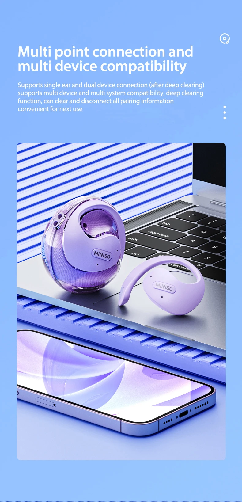 MINISO X15 PRO OWS Bluetooth-Headset 5.4 Bluetooth-Kopfhörer, Knopfsteuerung, Geräuschunterdrückung, Ohr-Hängekopfhörer mit Mikrofon – Detail 13