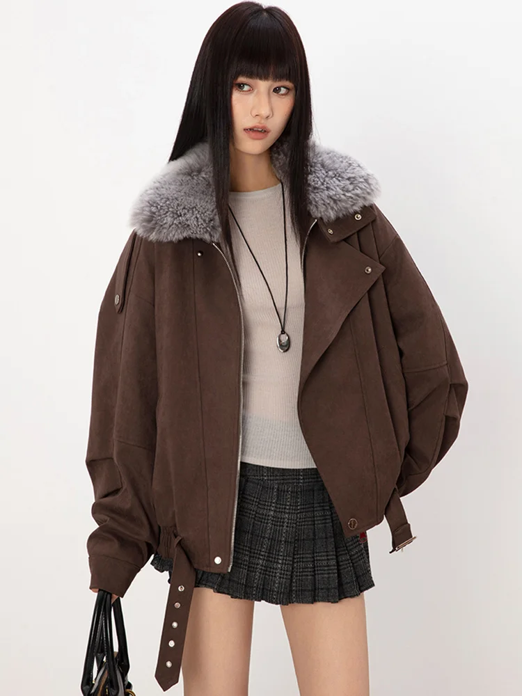 2025 Winter Goose Down Jacket Outwear Natural Real Sheep Lamb Fur Collar Coats Women's Luxury Female Parka Jacket