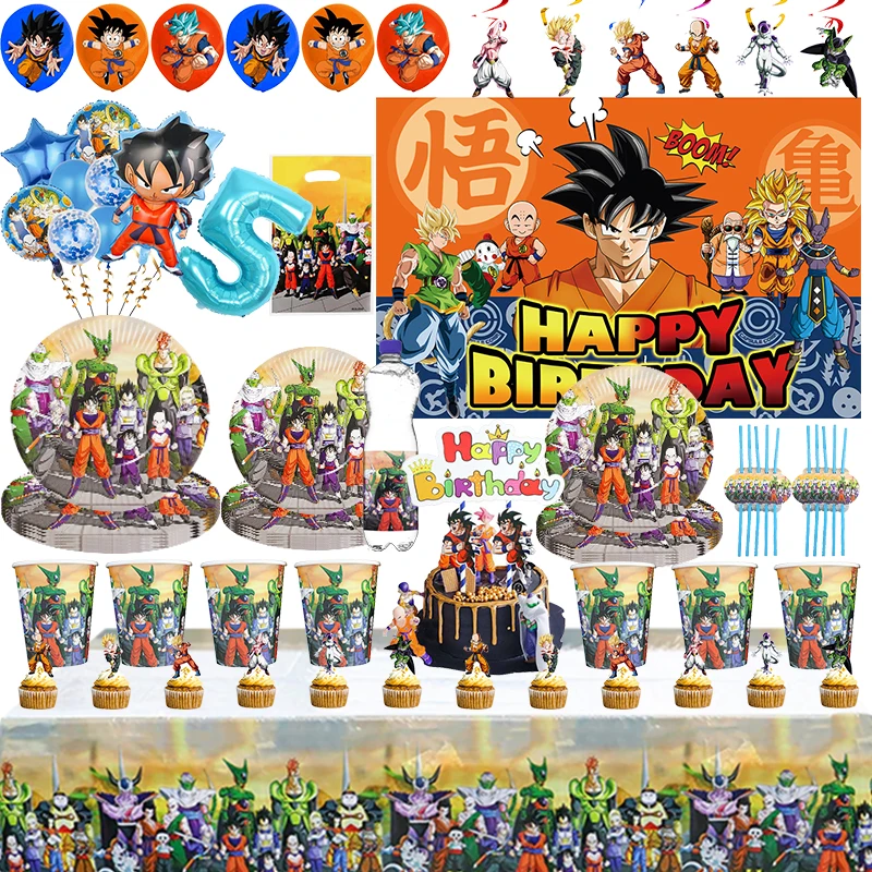 Dragon Ball Z Birthday Party Decorations Son Goku Theme Latex Balloon Paper Plates Backdrop Tablecloth Kid Favors Party Supplies