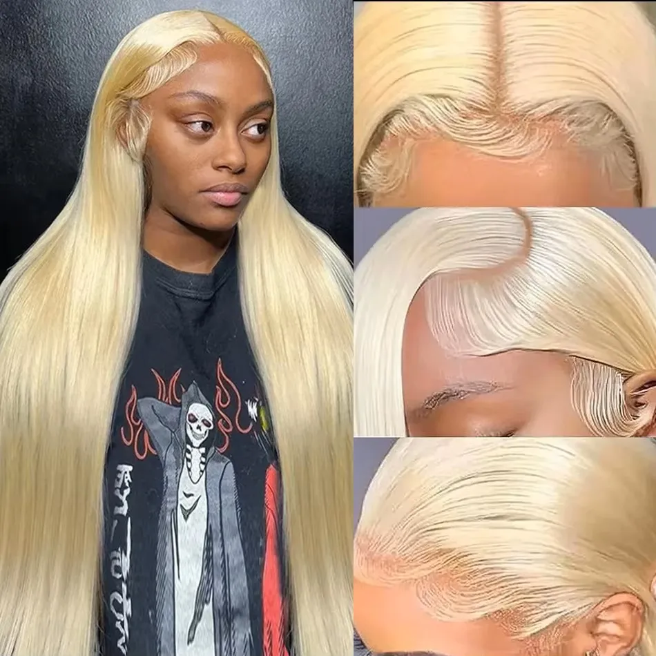 613 Blond Lace Frontal Wig Human Hair Straight 200 Density 13x6 HD Transparent Lace Front Wigs Lace Frontal Wig For Women 13x4