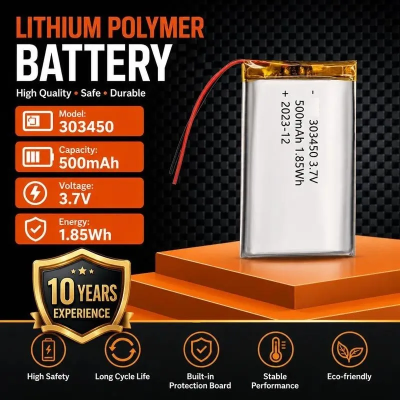 100pcs 303450 Polymer Lithium Battery 500mAh 3.7V Rechargeable for Driving Recorder Beauty Instrument LED Light