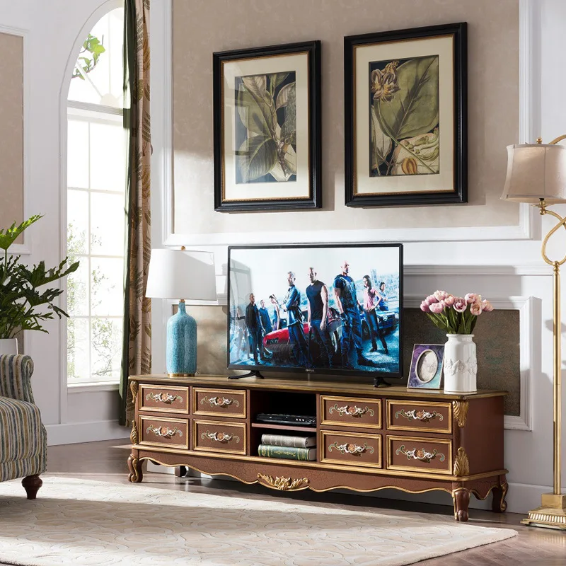 

Ручная роспись ТВ ретро старая ручная роспись гостиная маленькая квартира с ящиками журнальный столик коричневый