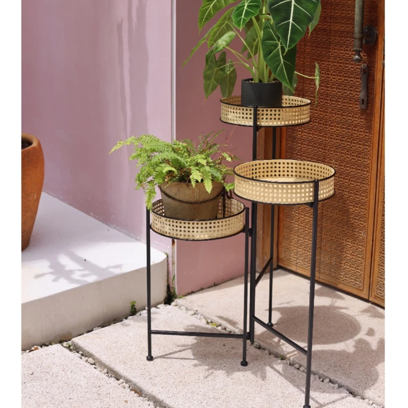 

Minimalist art wrought iron living room flower stand imitation rattan modern living room foldable