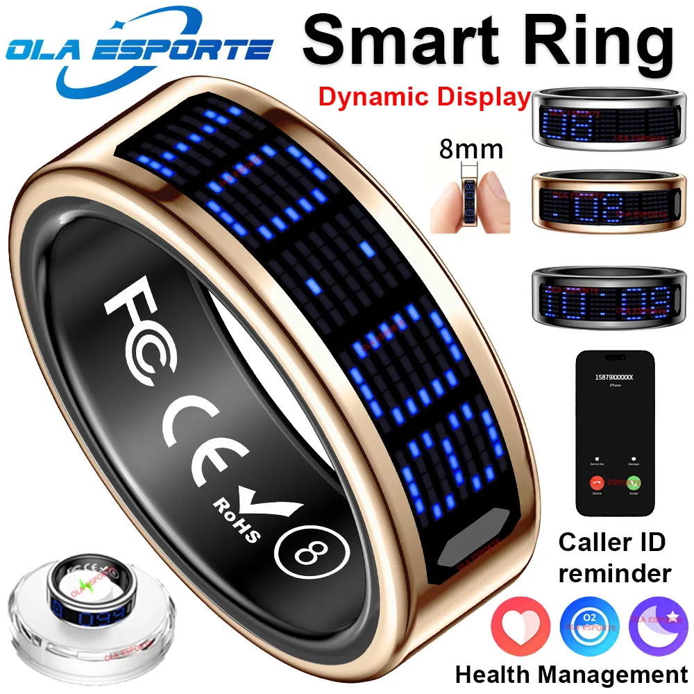 New Ultra-thin Lightweight Smart Ring Multi-functional Display Heart rate Health Caller ID Reminder Motion Detection Waterproof