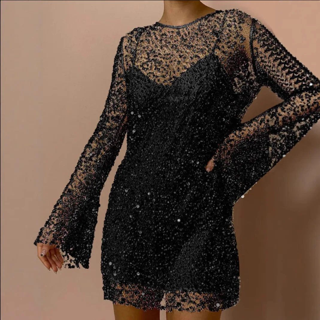 2025 New Arrival Women's Two-Piece Strapless Dress with Large and Small Bead Embroidery and Sheer Mesh