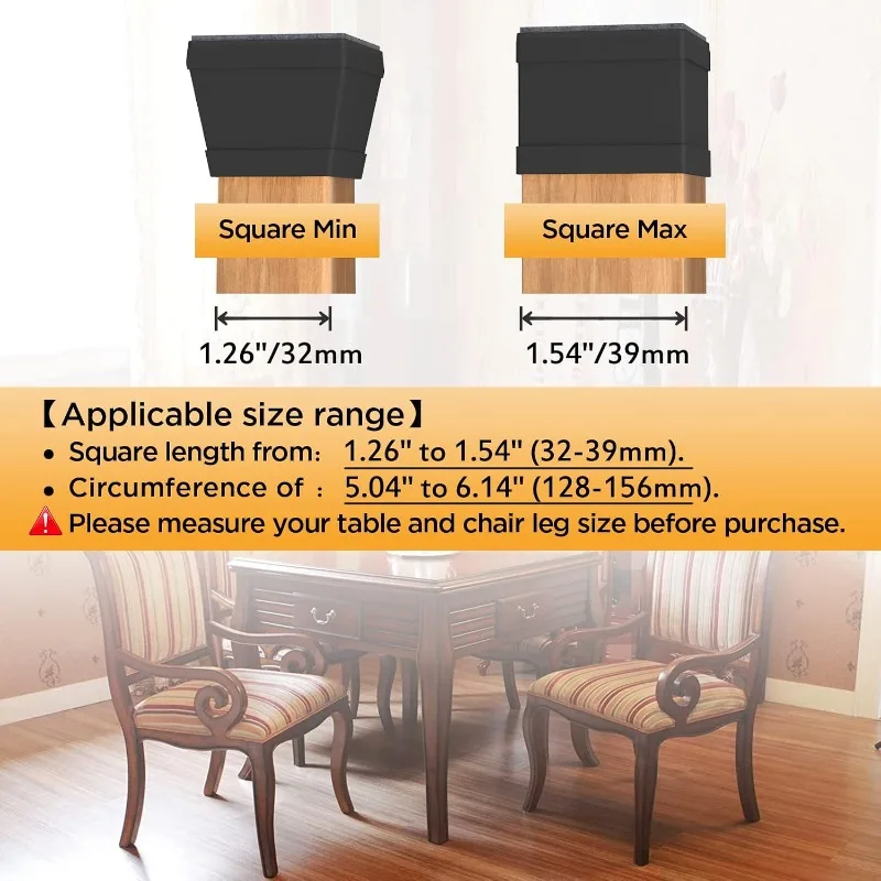 16 PCS Square Chair Leg Floor Protector, Silicone Chair Leg Cover, Furniture Leg Protectors, Mobile Table Leg Pad