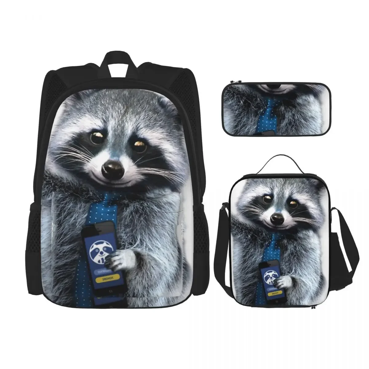 

Little Raccoon Buddy Panda Backpacks Bookbag Students School Bags Cartoon Kids Rucksack Lunch Bag Pen Bag Three-Piece Set