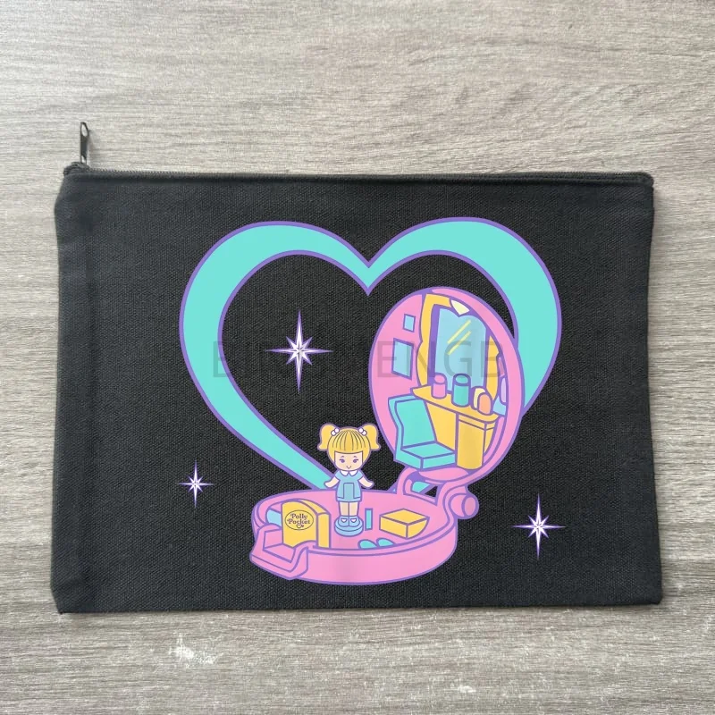Polly Pocket Sublimation Blank Canvas Makeup Bags Zipper Pouch Pencil Case Blank Craft Bags Cosmetic Pouch