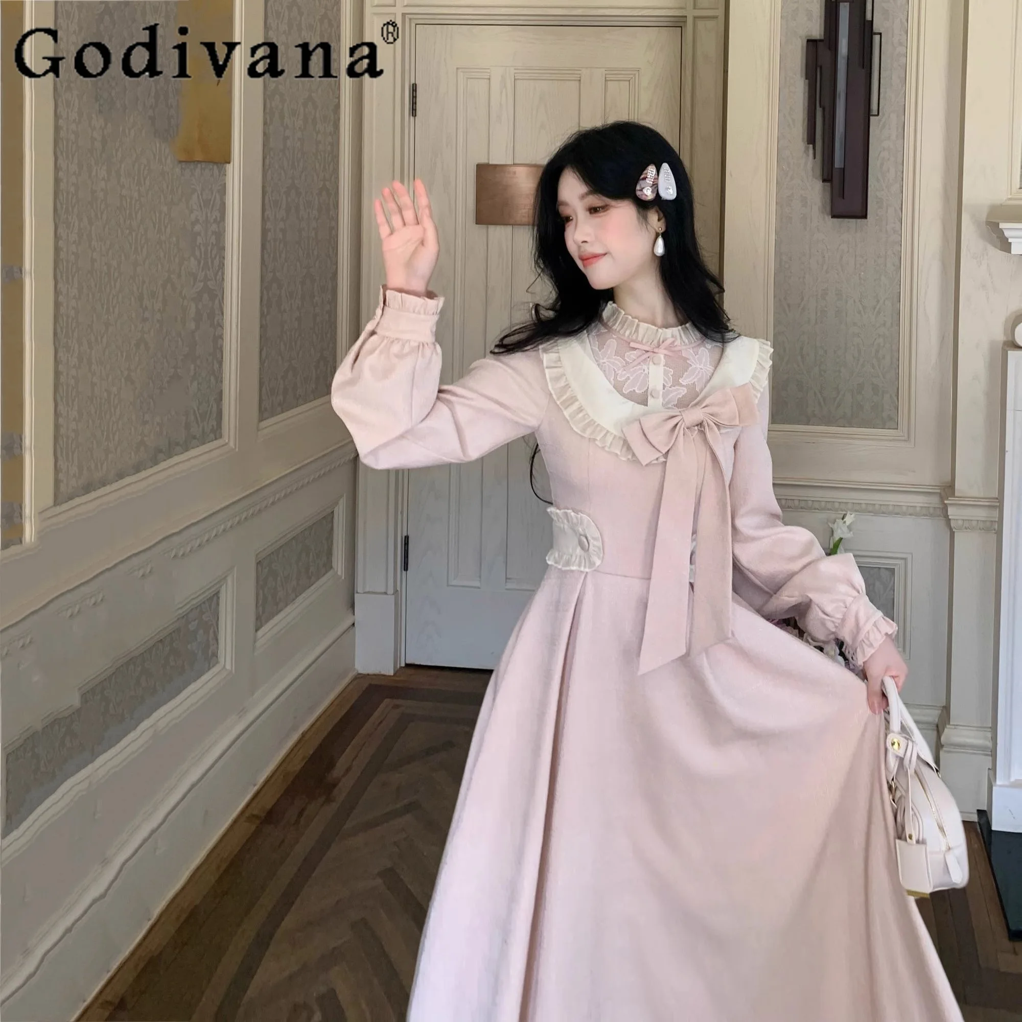 

2025 Autumn New French Retro Princess Style High-end Long Sleeve Dress Elegant Sweet Cute Lady Lolita Long Dress