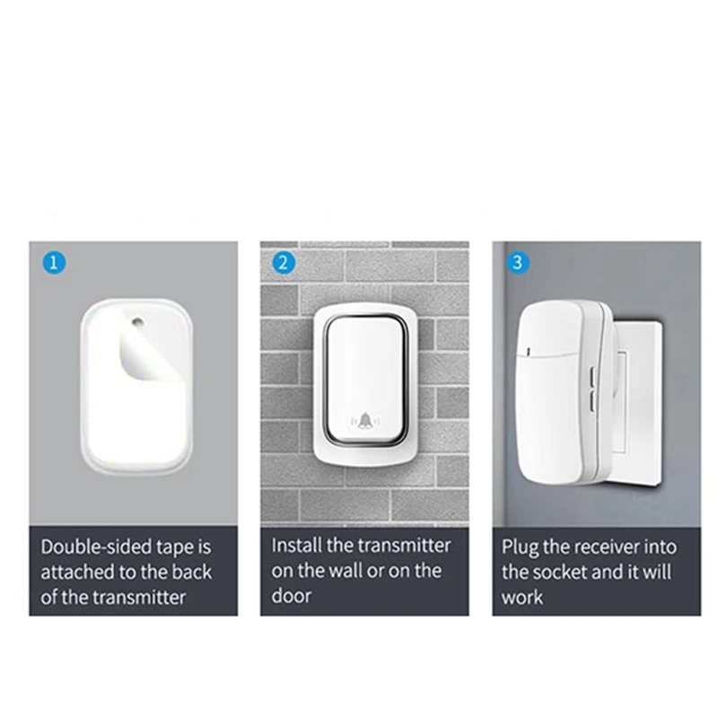 1Set Wireless Doorbell Home Outdoor Kinetic Ring White No Battery Required US Plug A