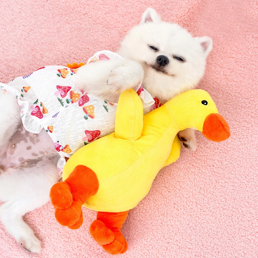 Cute Plush Duck Dog Toy Bite Resistant Squeaky Sound Pet Chew Toys Cat Puppy Sleeping Toys Indoor Small Dogs Interactive Toy