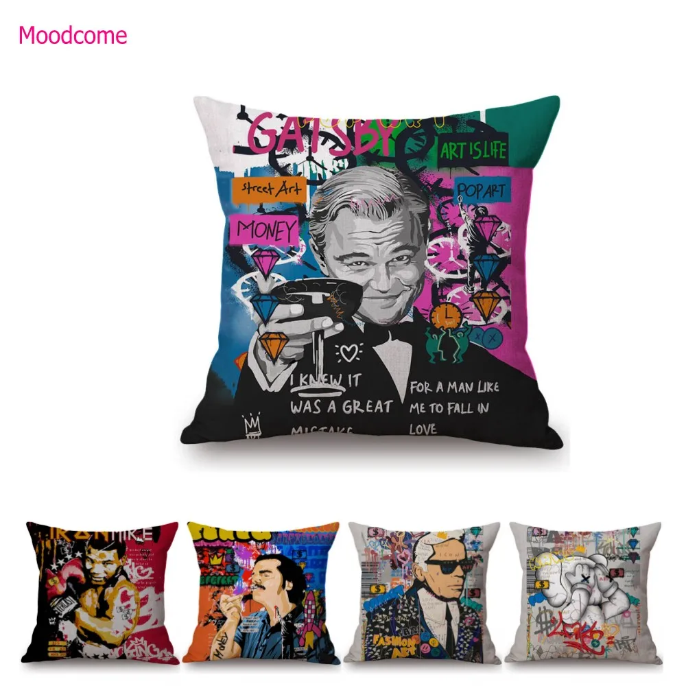 Ali Gatsby Celebrity Boxer Graffiti Poster Style Home Decorative Sofa Throw Pillow Case Car  Chair Cotton Linen Cushion Cover