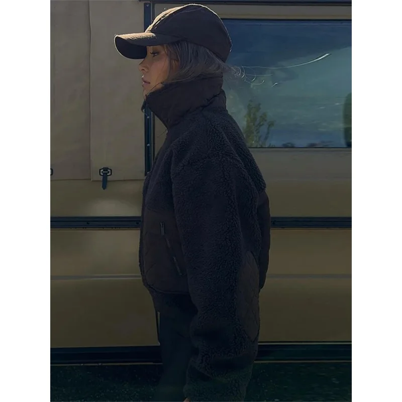 

Женская утепленная куртка-пальто из флиса с воротником на молнии, укороченная, теплая, модная зимняя верхняя одежда в спортивном стиле