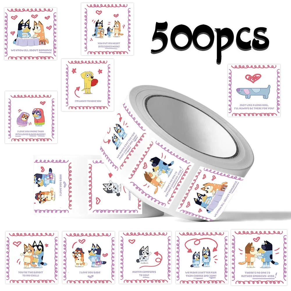 500 pz/rotolo Cartoon Bluey Famiglia Animazione Adesivo di Tenuta FAI DA TE IN PVC Decalcomanie Del Computer Portatile Decorazione Stiker Ricompensa Regalo Giocattoli