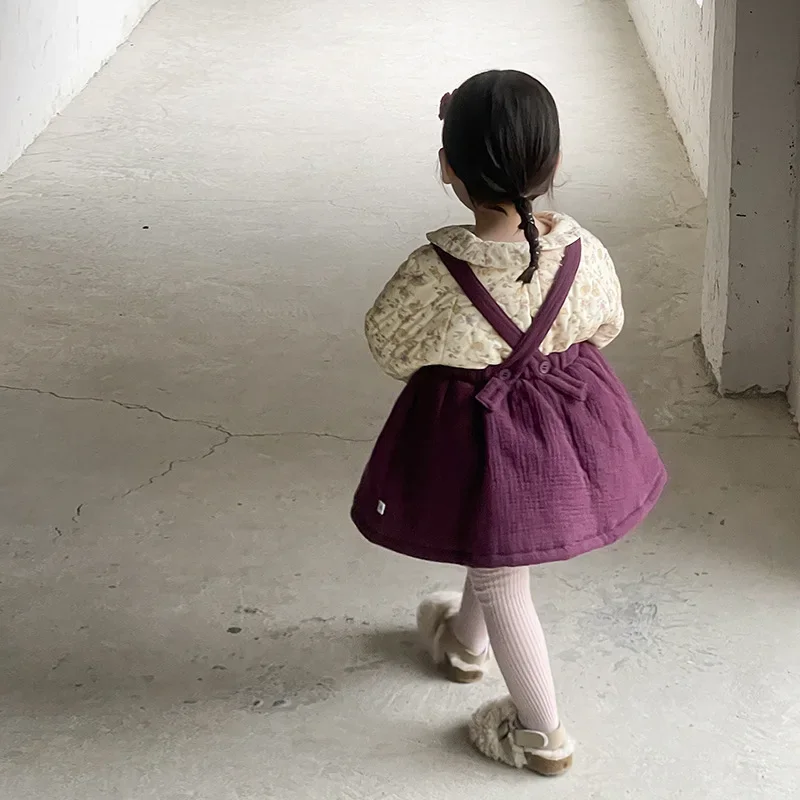 Girls Suits 2024 Autumn and Winter New Childrens Clothes Baby Girls Foreign Style Cotton Dress Straps Skirt Two-piece Set image 4