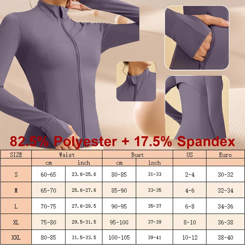 Aiithuug Thumbholes Stand-up Collar Yoga Jackets With Pockets Women\'s Full Zipper Slim Fit Coat Breathable Pilates Workout Tops