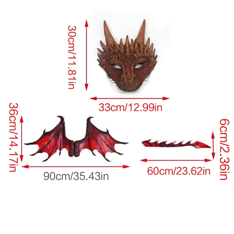 Disfraz de dragón para niños y niñas, conjunto de máscara de cola de ala de dragón, disfraz de Cosplay, accesorios de disfraz de