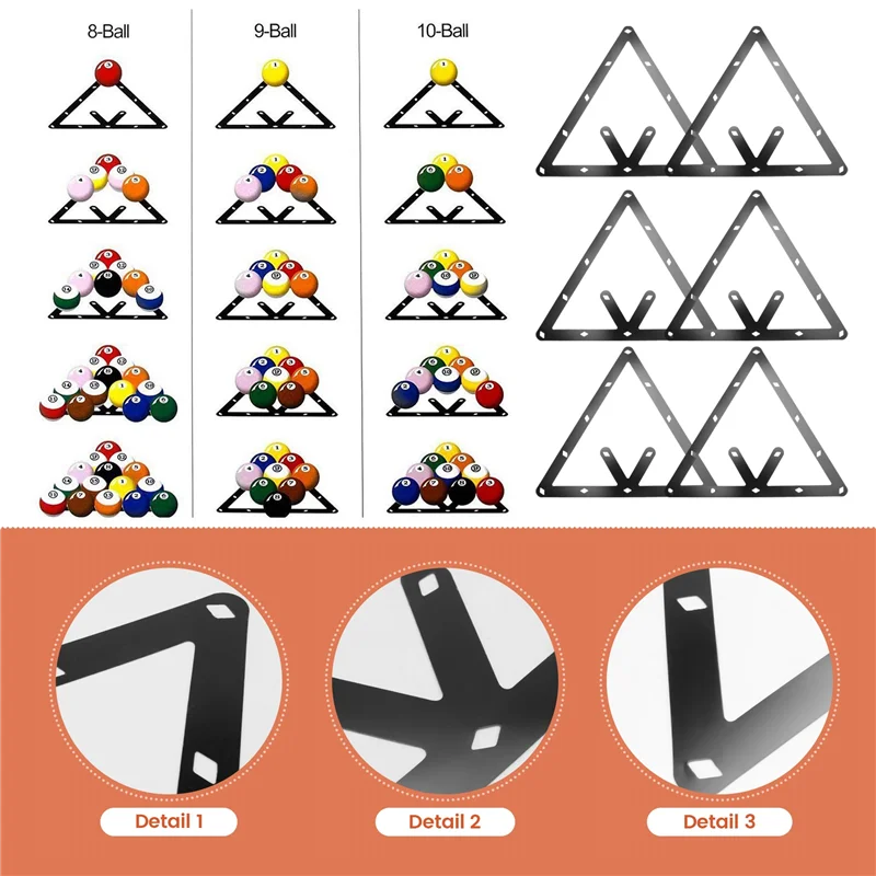 

B06C-6 шт. держатель для стойки для волшебных шаров, лист для бильярда, треугольный кий, аксессуары для стойки для волшебных шаров 8, 9 и 10 шаров