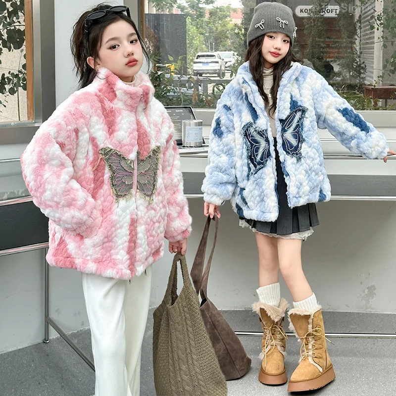 

Teenager Girls Winter Thickened Warm Unique Lamb Velvet Jacket Trendy Brand Splice Colored Fashion Loose Fit Children Outerwear