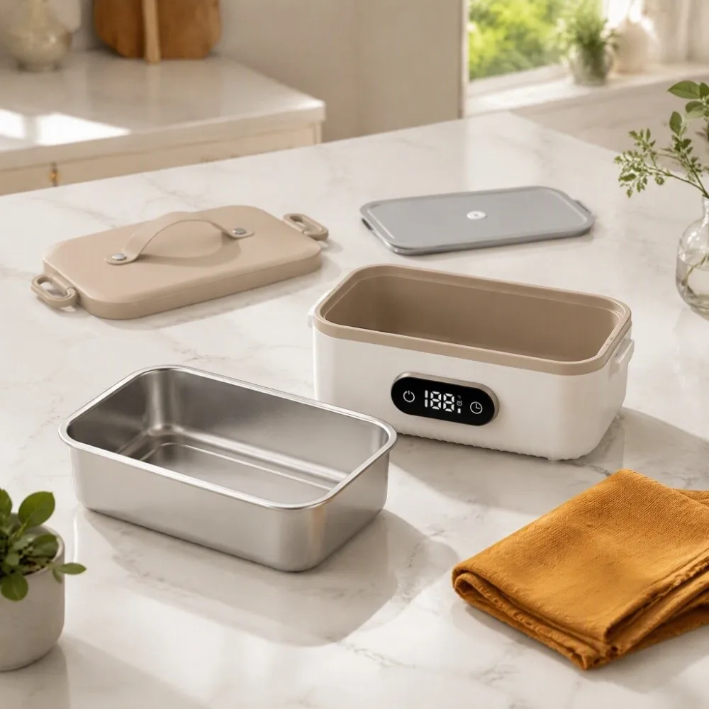 4-speed Temp USB Heated Lunch Box 6-speed Timer Cordless & Water-free Electric Lunch Box Adjustable Heating Large Insulation