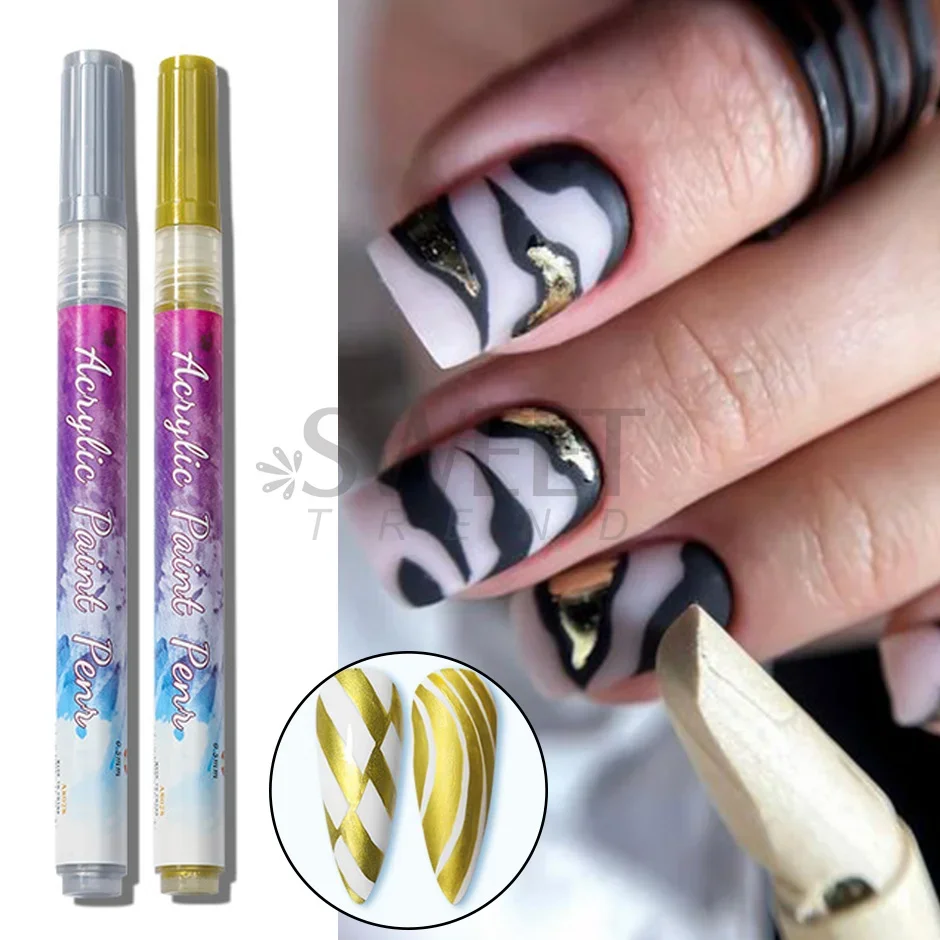 Gold Silver Black Abstract Line Nail Art Graffiti Pen DIY Painting Liner Flower Sketch Brush Waterproof Acrylic Pen Manicure