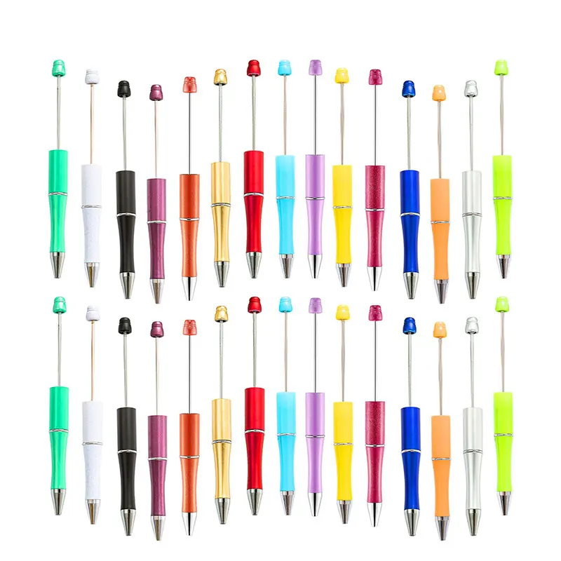 

25pcs Plastic Beadable Pens Assorted DIY Bead Pens Black Ink Ballpoint Pen for Kid Students Office School Supplies