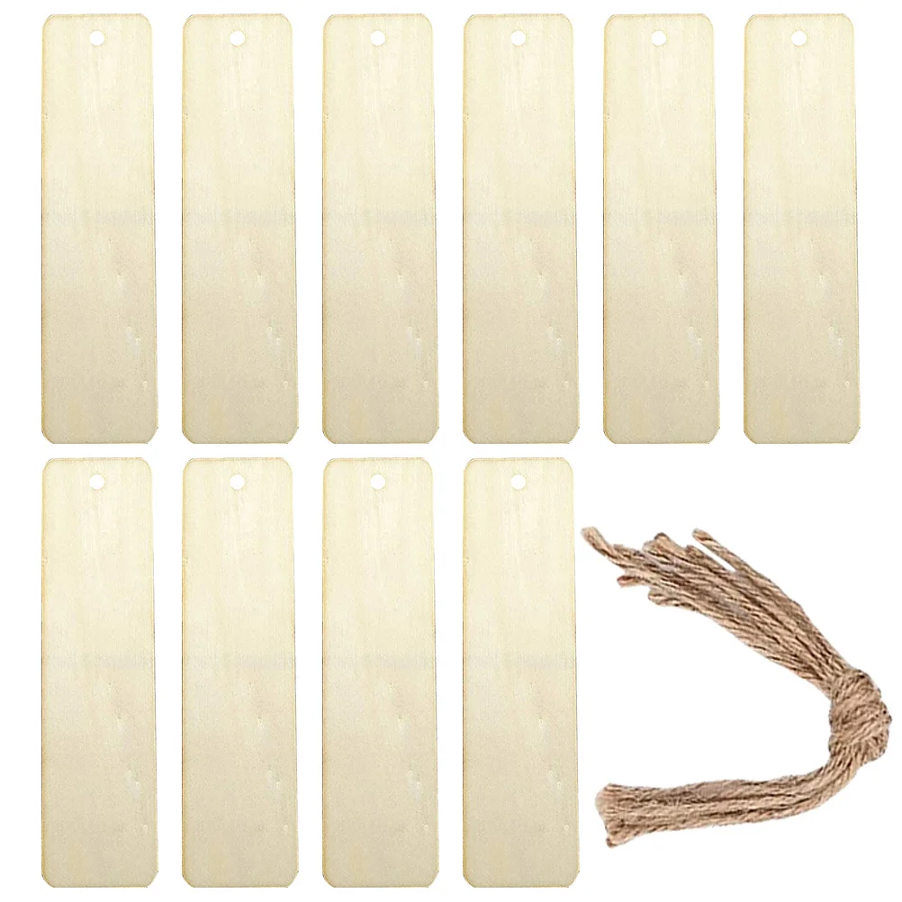 20Pcs Unpainted Wooden Rectangle Bookmarks with Hanging Rope Blank Surface for Craft Projects Blank Bookmarks to Decorate