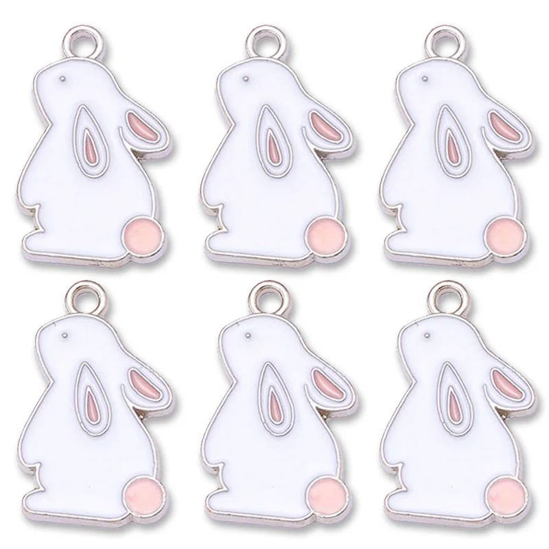 Cute Cartoon Rabbit Pendant Purple Pink Enamel Alloy Animal Charm for Jewelry Making Women\'s Dangle Earrings Accessories Amulet