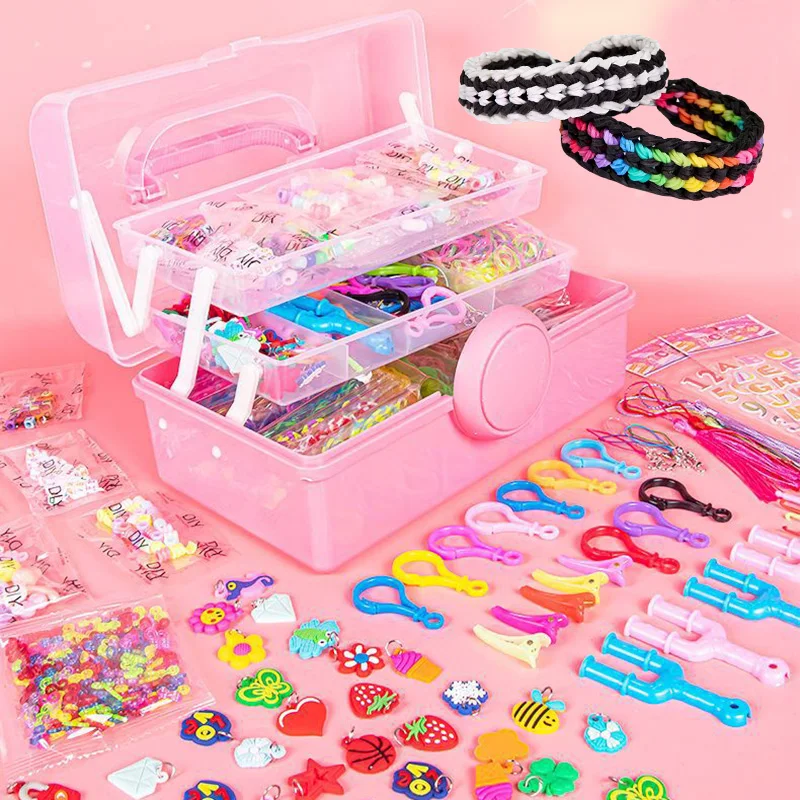 3 Layers Deluxe Storage Loom Bands Set Candy Color Bracelet Making Kit DIY Rubber Band Woven Bracelet Kit Girls Craft Toys Gifts