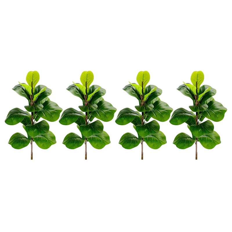 4X Artificial Plants Fiddle Leaf Fig Faux Ficus Lyrata Tree Fake Green Bushes Greenery For Garden Porch Window Box Decor