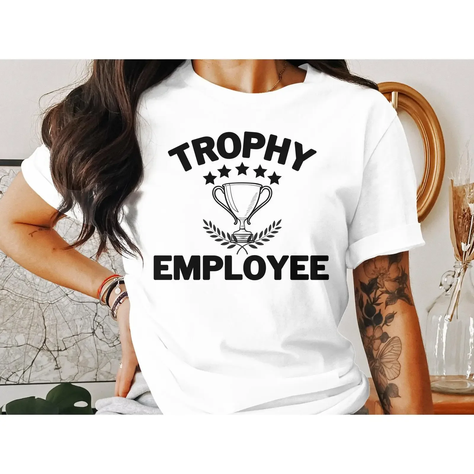 Trophy Employee T Shirt SweaT and Funny Office Workplace Apparel vintage Washed Comfortable graphic Stylish Casual Slightly