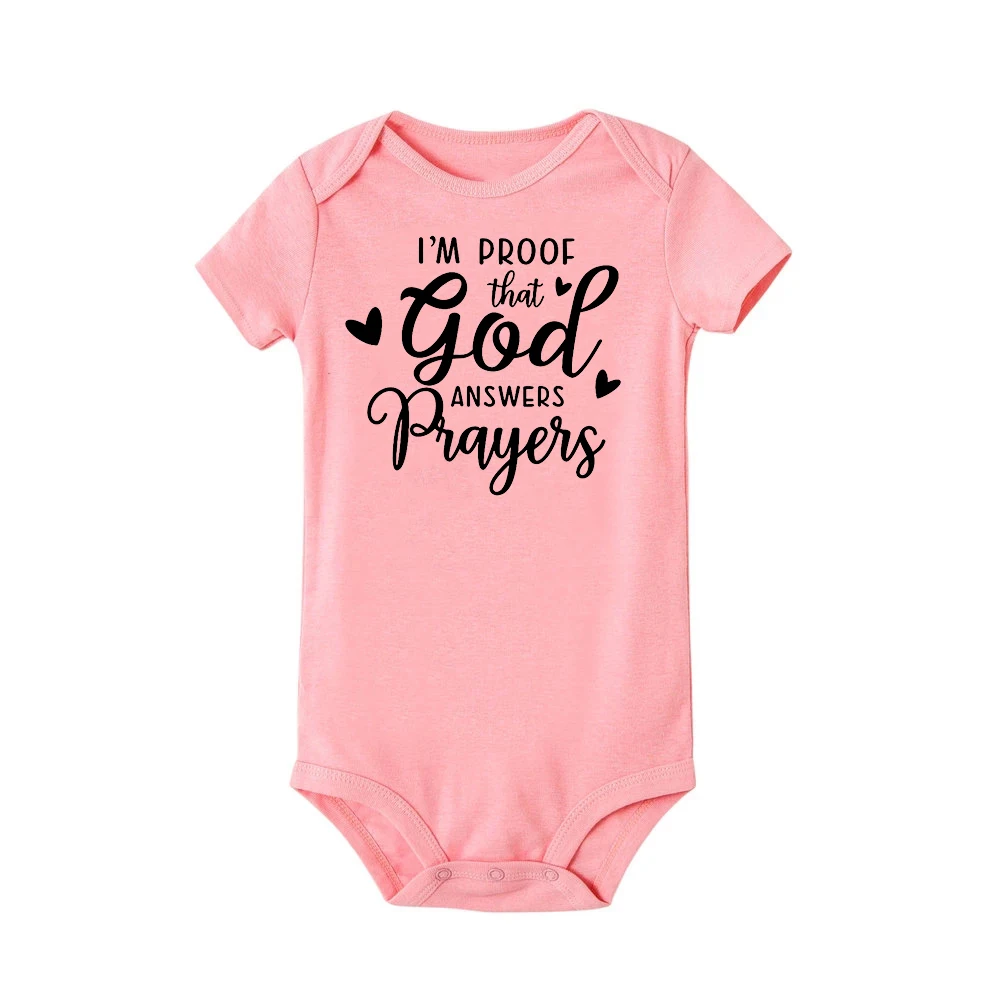 Im Proof God Answers Prayers Newborn Baby Bodysuit Short Sleeve Infant Clothes Ropa Summer Jumpsuit Christian Holiday Present