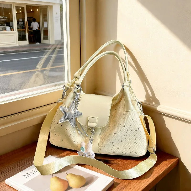 New Korean Style Large Capacity Canvas Shoulder Crossbody Bag Casual Fashion Handbag Star Print Tote Bucket Bag
