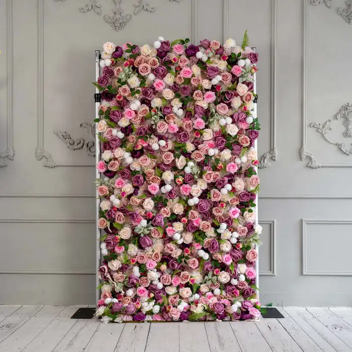 

Royal Series 3D Luxury Dried Rose Hydrangea Wedding Background Mixed Flower Wall Rose Peony fabric flower wall Wedding Decor