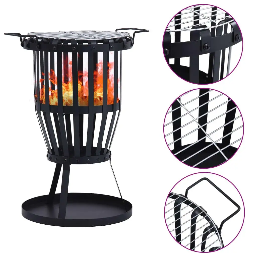 47.5cm Steel Garden Fire Pit Basket & BBQ Grill - Outdoor Cooking & Heating Solution