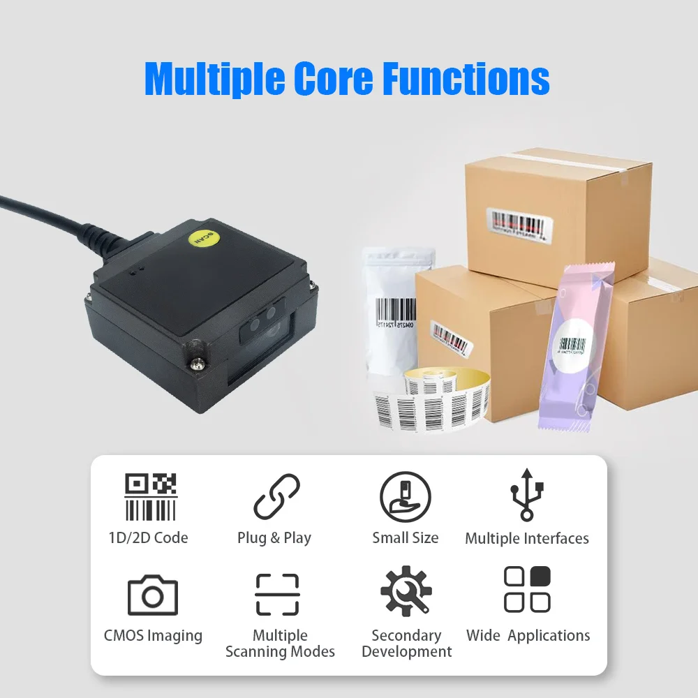 Встроенный сканер штрих-кода USB1D/2D QR PDF417 с автоматическим запуском, фиксированный, высокоточный TTL RS232, считыватель кодов торгового автомата