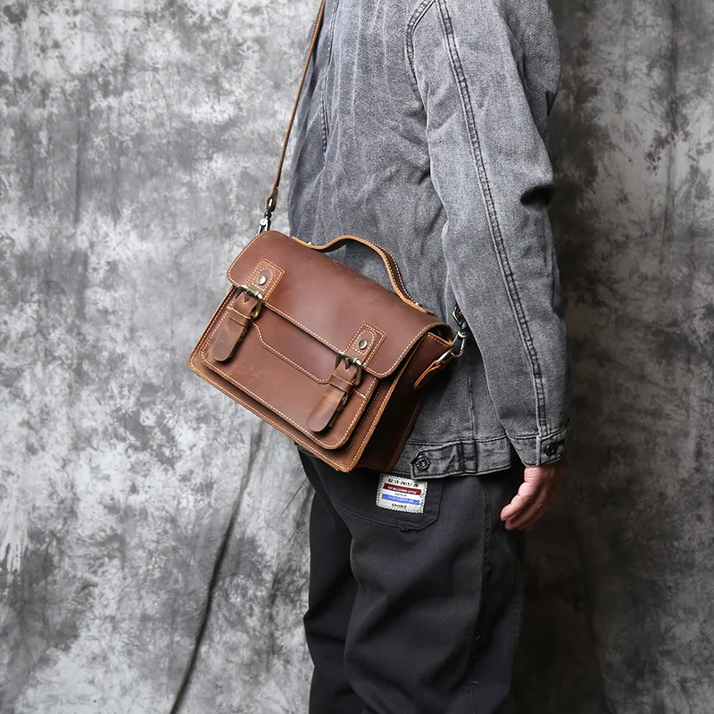 NZPJ Retro Leder Männer der Briefträger Tasche Crazy Horse männer Tasche Top Schicht Rindsleder Schulter Tasche Beiläufige Handtasche Für 10-zoll IPad – Detail 3