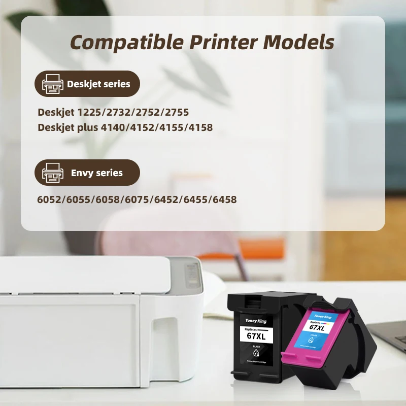 Replacement For HP 67 67XL Ink Cartridge For HP Deskjet 1225 2732 2752 2755 4158 plus 4140 4152 4155 4158 ENVY 6052 6055 Printer