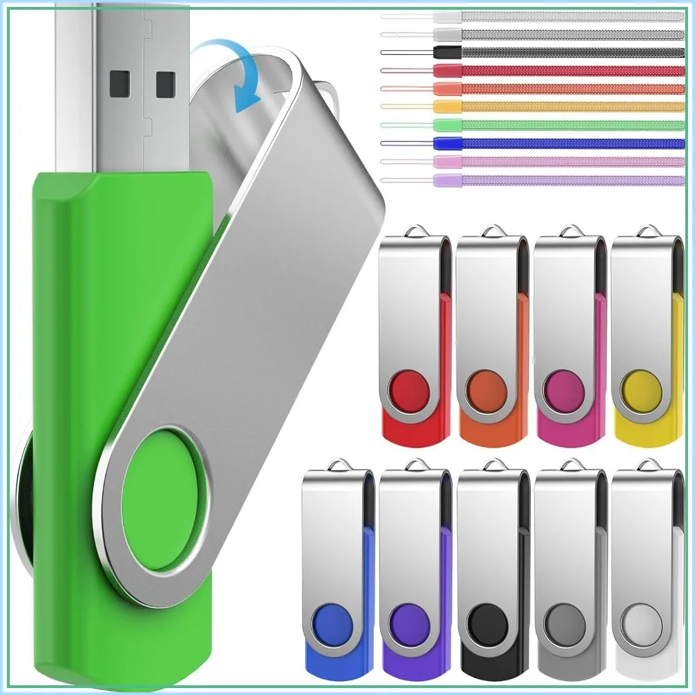 

64GB USB 2.0 Flash Drive 10 Pack, Multicolor Metal Swivel Thumb Drives for Data Storage