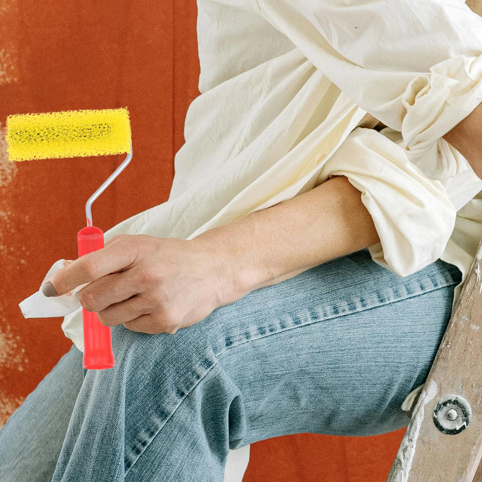 

10pcs Sponge Roller Ceiling Painting Tools Texture Brush 4 Inch Yellow Orange Peel Refillable Foam Rollers Drywall Tools