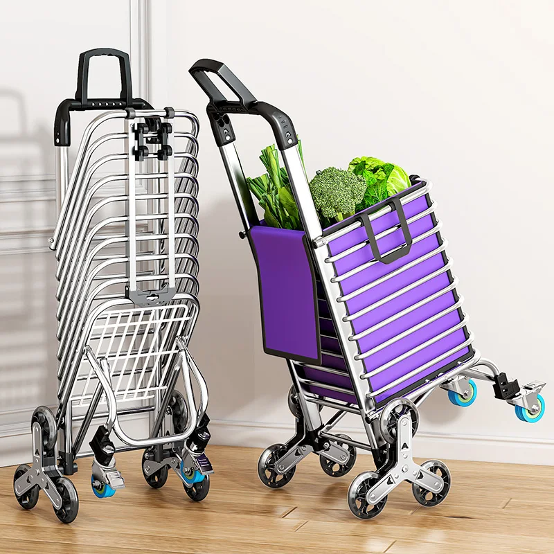 

Grocery Portable Shopping Cart Climbing Stairs Trolley Folding Lightweight Cart Household Elderly Pulling Vegetables Cart