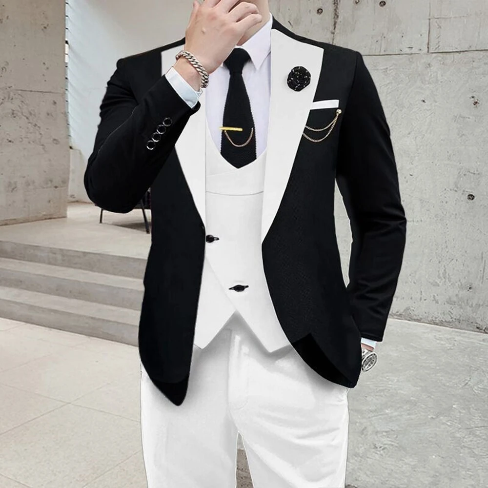 3 Pieces Wedding Men\'s Suits Slim Fit Business Cauasl Single Breaste Jacket Foraml Groomsmen Party Prom Suits(Blazer+vest+Pants)