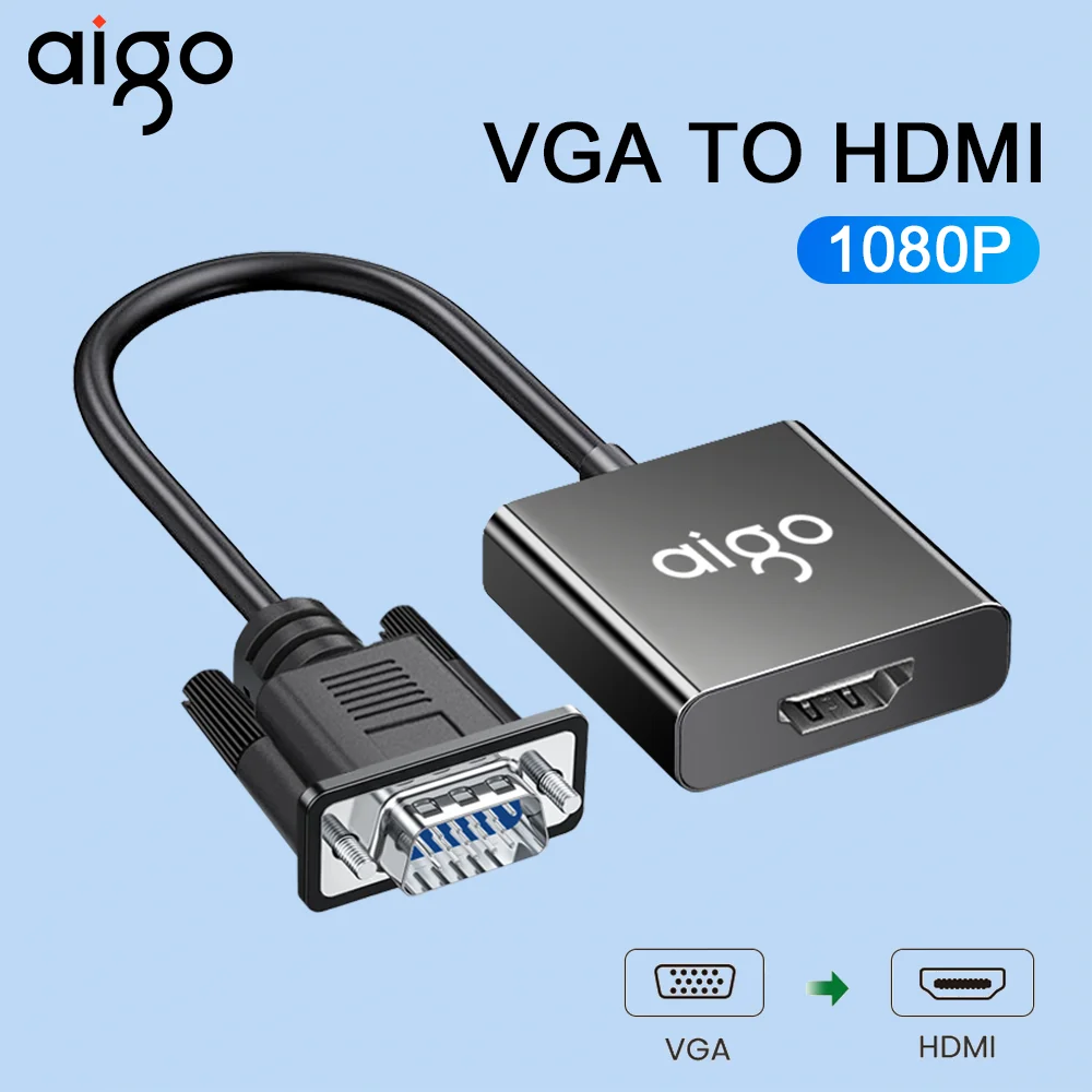 AIGO VGA to HDMI Adapter Male To Famale Converter 1080P VGA HDMI Adapter Cable With 3.5 Jack VGA to HDMI Audio Connector for PC